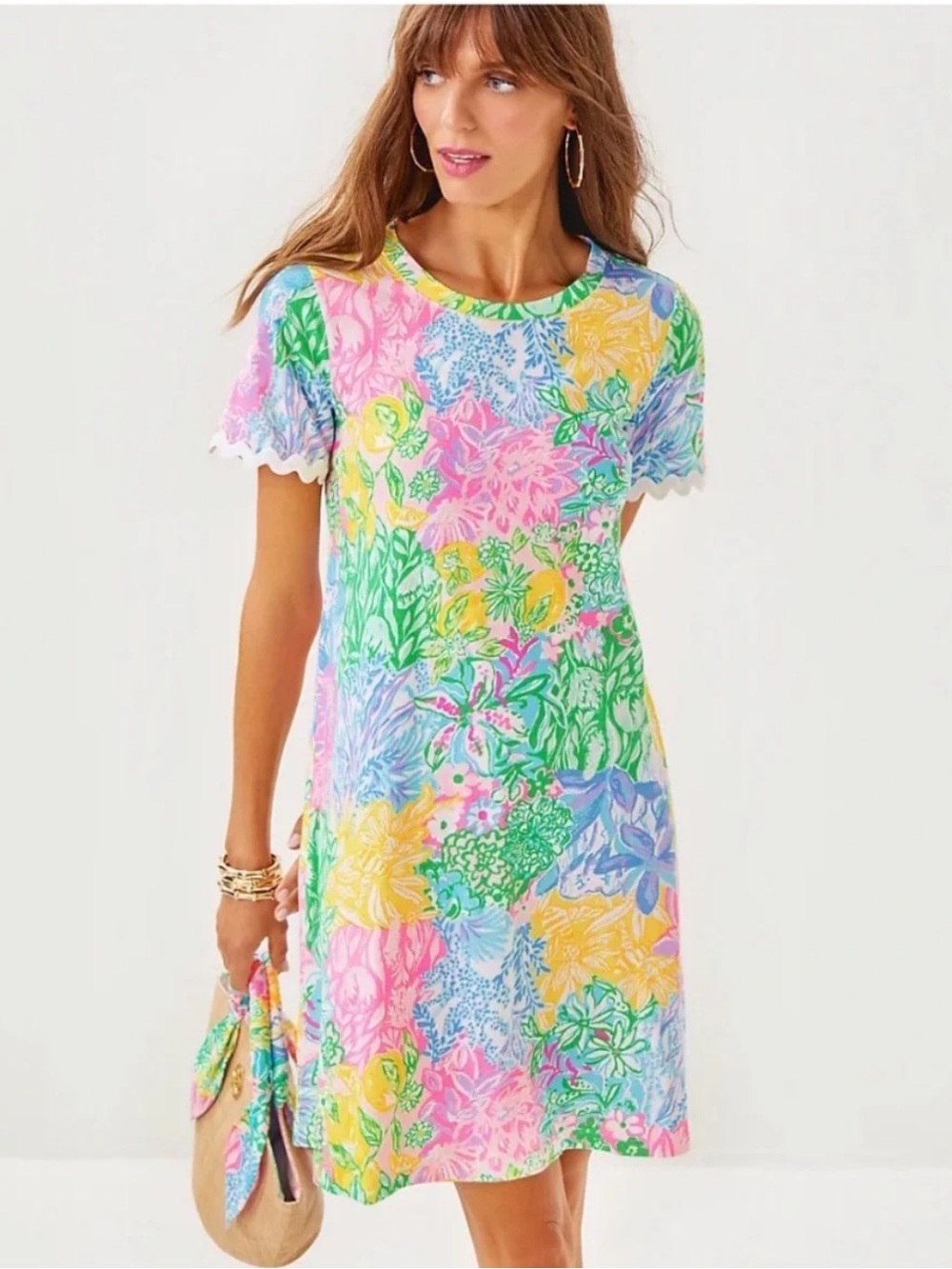 NWT Lilly Pulitzer Cody Short Sleeve Dress in Bright Delight Patch Multi